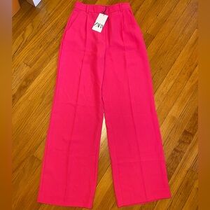 NWT ZARA Hot Pink High Rise Striaight Leg Trouser Pants